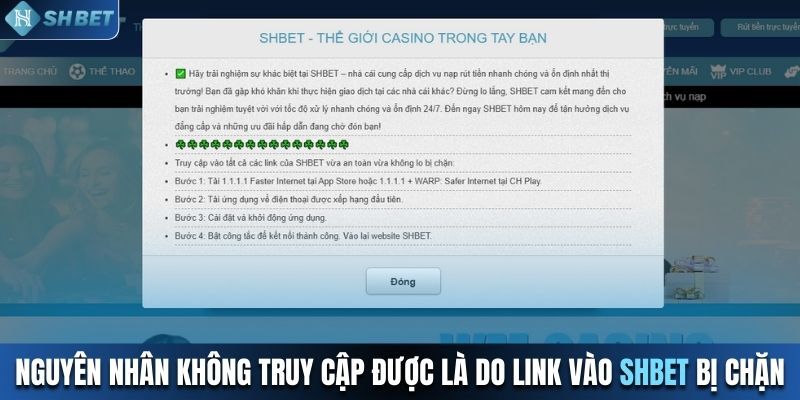 Nguyên nhân không truy cập được là do link vào SHBET bị chặn